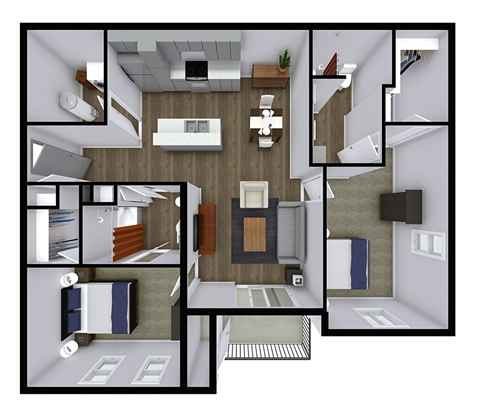 Floor plan for 2 beds, 2 baths, 1111 sqft